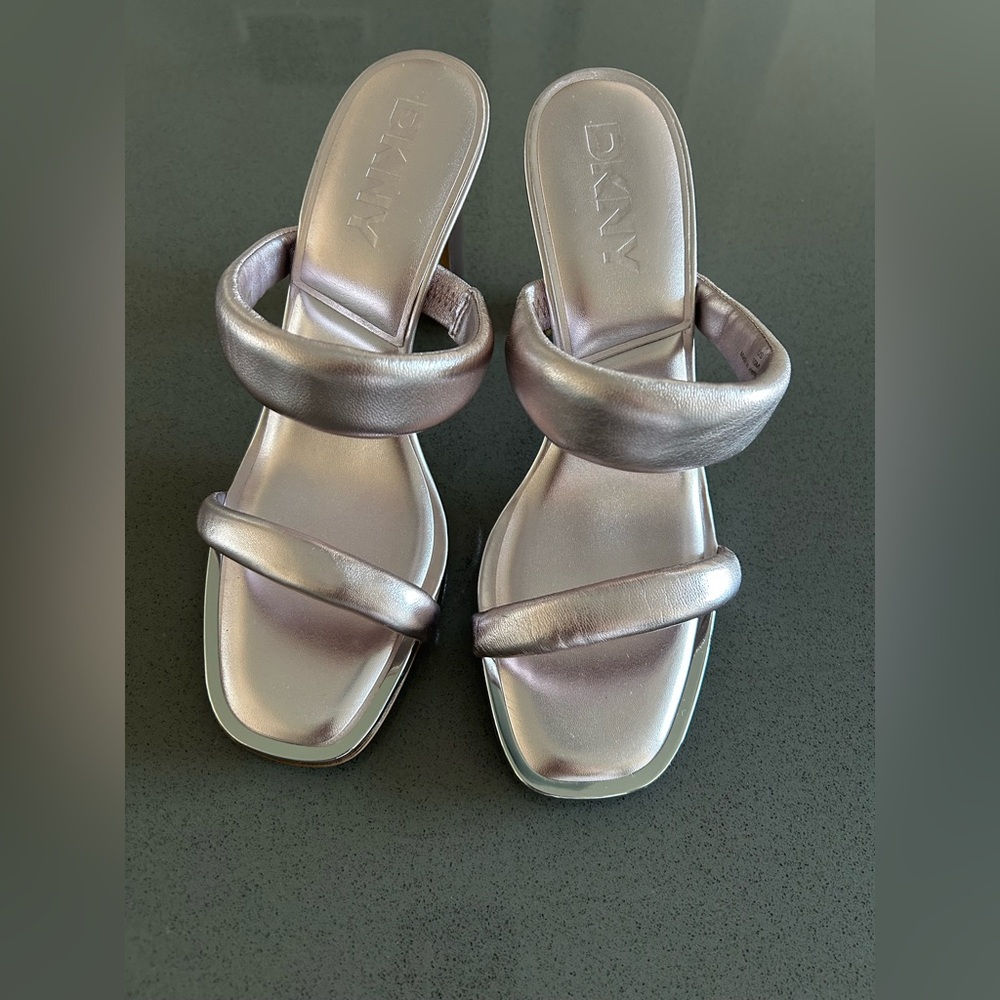 DKNY Iridescent Metallic Sandal Heels